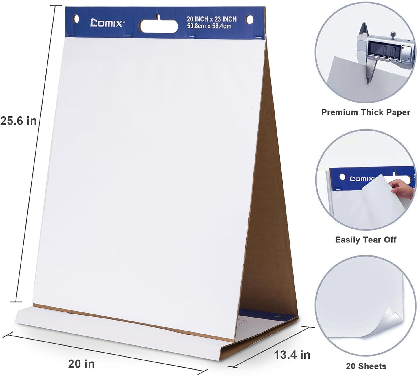 Comix Sticky Portable Tabletop Easel Pads, 20 x 23 Inches Flip Chart Paper for Teachers, Large Self Stick Easel Paper for Office School Supplies, 20 Sheets/Pad, 2 Pads/Pack
