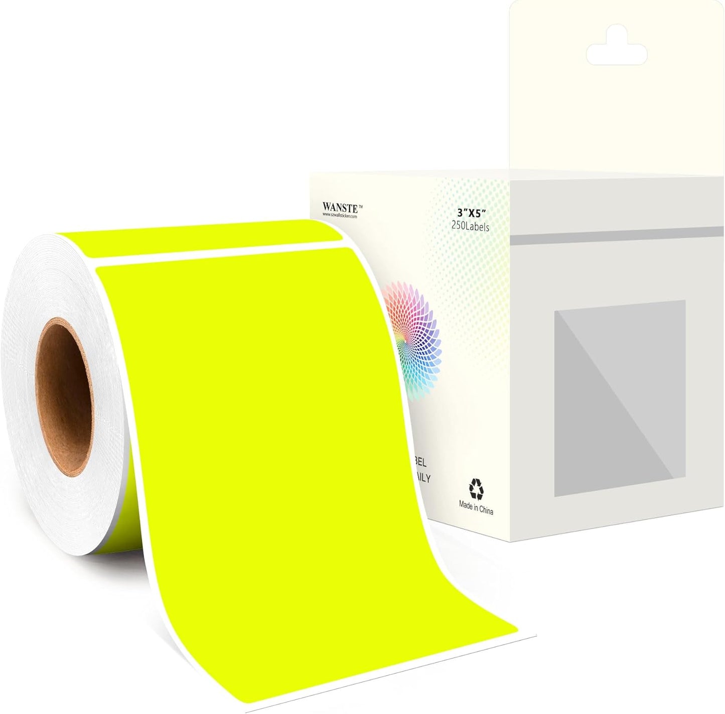 3 x 5 Inch 250Pcs Rectangle Color Coding Stickers,Strong Adhesion Easy to Write Label for Moving,Box Organization,Inventory,Business,Fluorescent Yellow