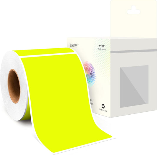 3 x 5 Inch 250Pcs Rectangle Color Coding Stickers,Strong Adhesion Easy to Write Label for Moving,Box Organization,Inventory,Business,Fluorescent Yellow