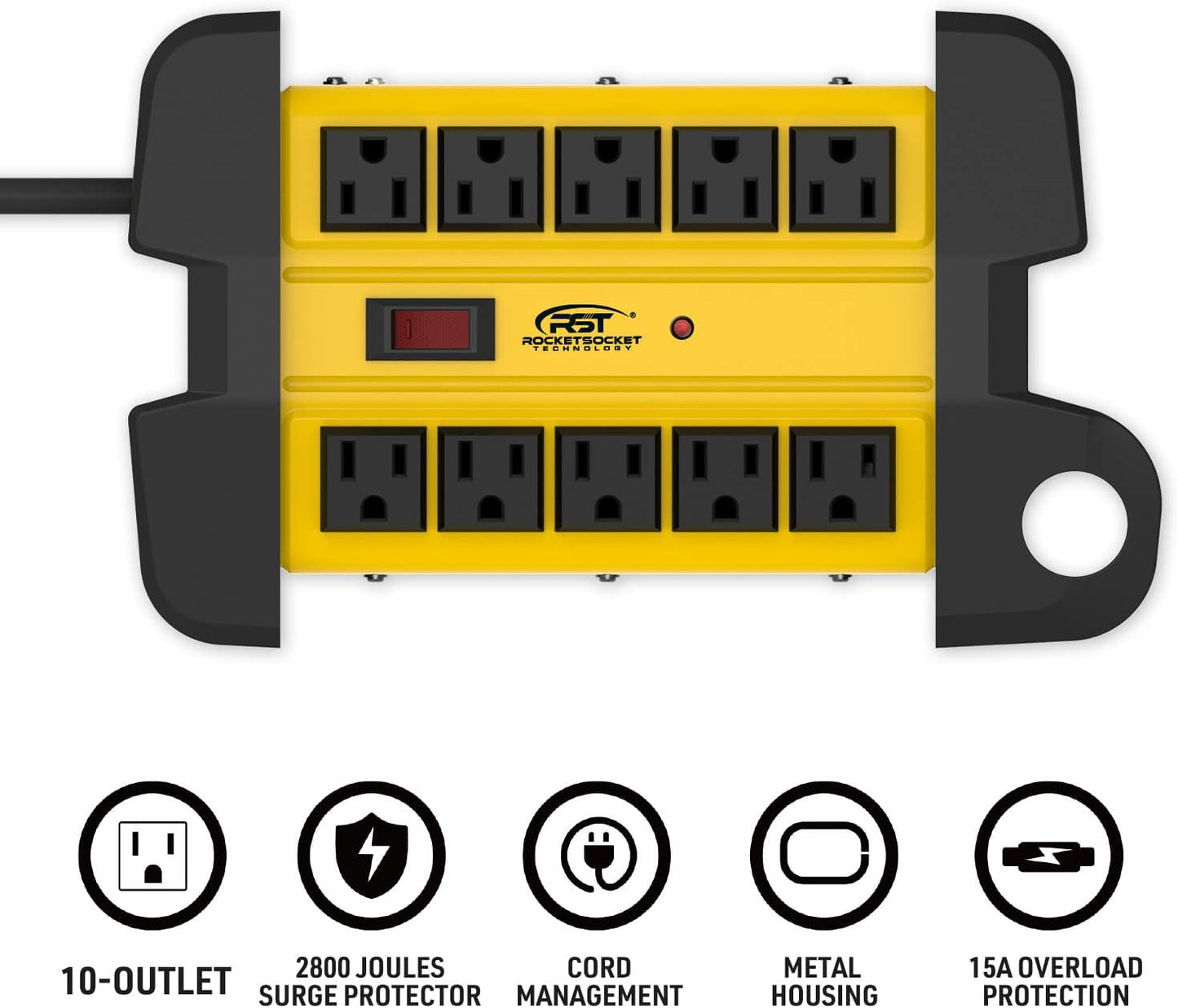 CRST Heavy Duty Surge Protector Power Strip 10-Outlet Metal Industrial Power Strip with 2800 Joules, 15A Circuit Breaker, 14 Gague 6ft Extension Cord for Workshop, Garage, Office, School…