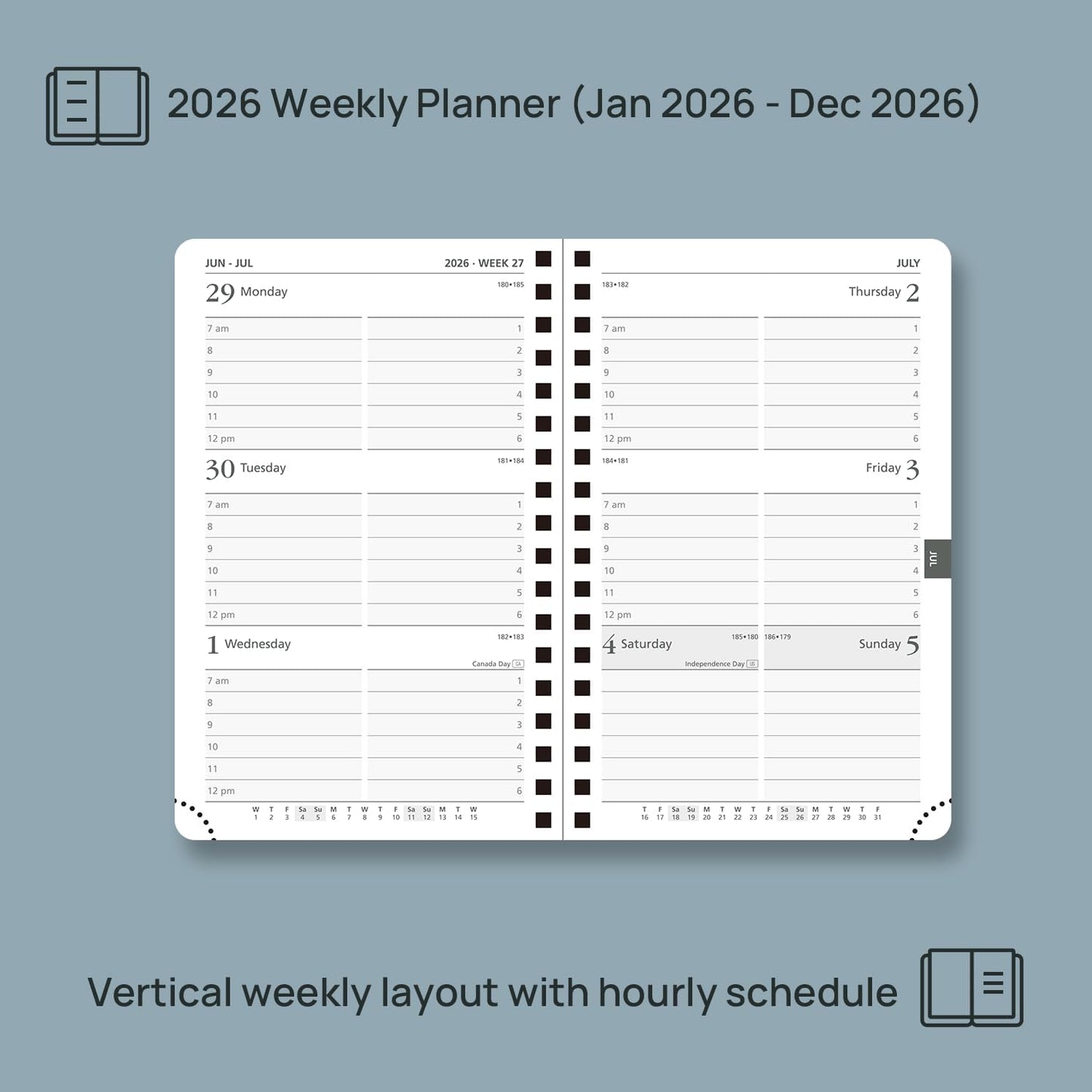 POPRUN Pocket 2026 Planner (Small Size- 4'' x 6.25'') Weekly and Monthly for Purse - Calendar 2026 (Jan. 2026 - Dec.2026) with Soft Cover, Plastic Ruler - Brown