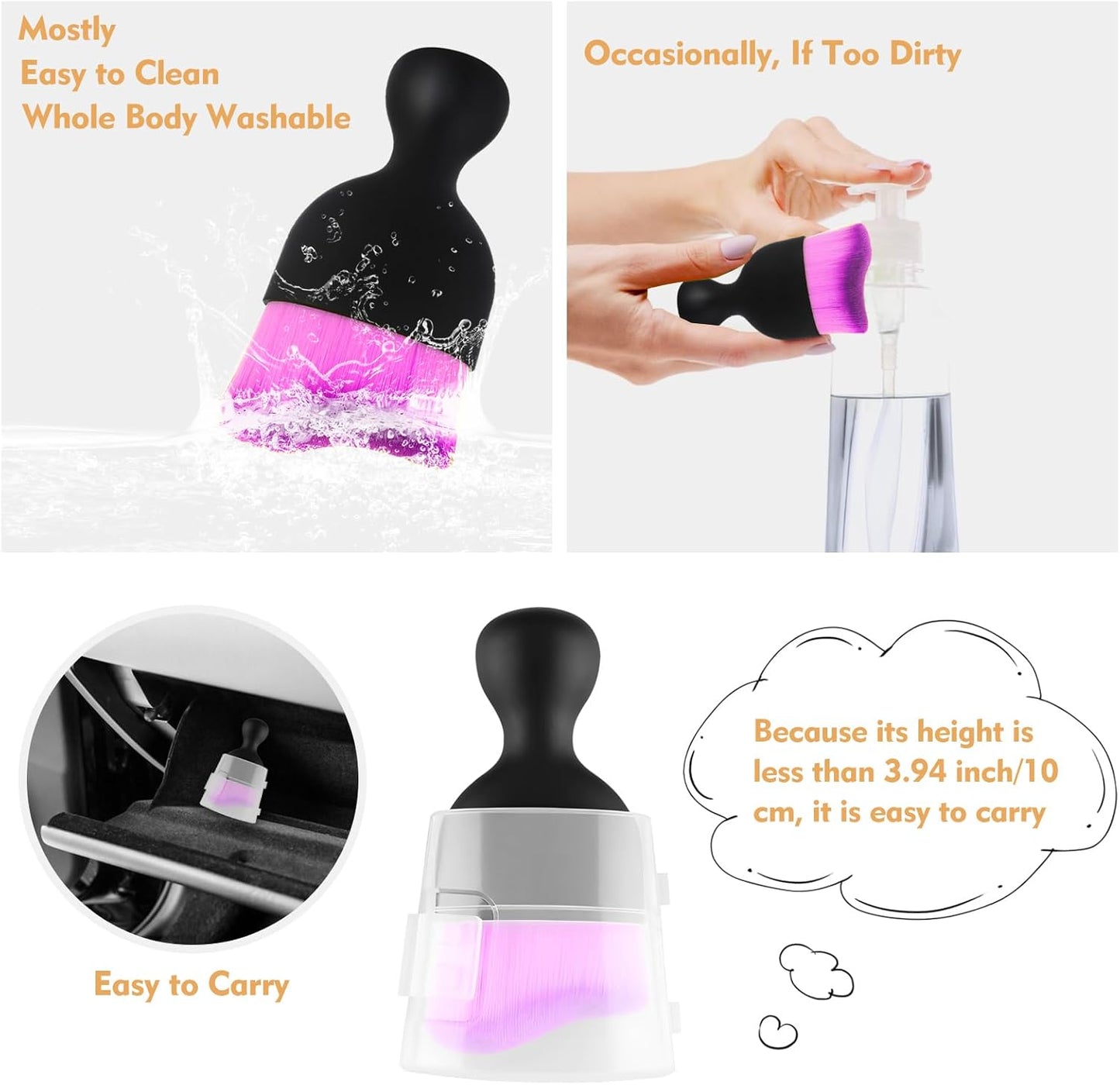 Car Interior Cleaning Brush Car Duster Interior with Ultra Soft Bristles Auto Detailing Brushes Dusting Car Accessories for Dashboard, AC Vents, Leather, Scratch-Free (Double Purple)