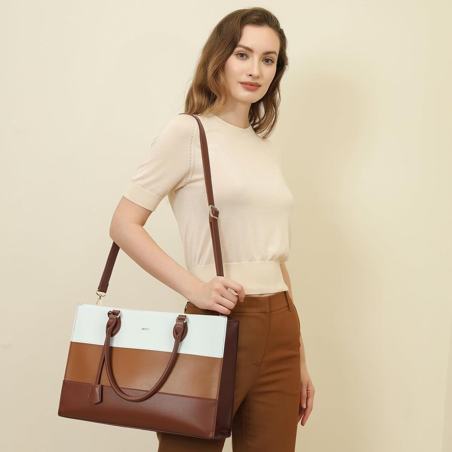 Keyli 3pc Sets Laptop Bag for Women,15.6 Inch Work Tote Bags Waterproof Leather Business Computer Briefcase Shoulder Handbag