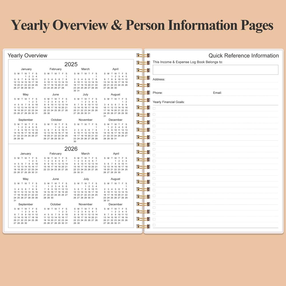 Heveboik Income & Expense Log Book - A4 Income and Expense Tracker for Small Business, Accounting Bookkeeping Tracking for Woman and Man, 8" x 10.5", Rose Leaf