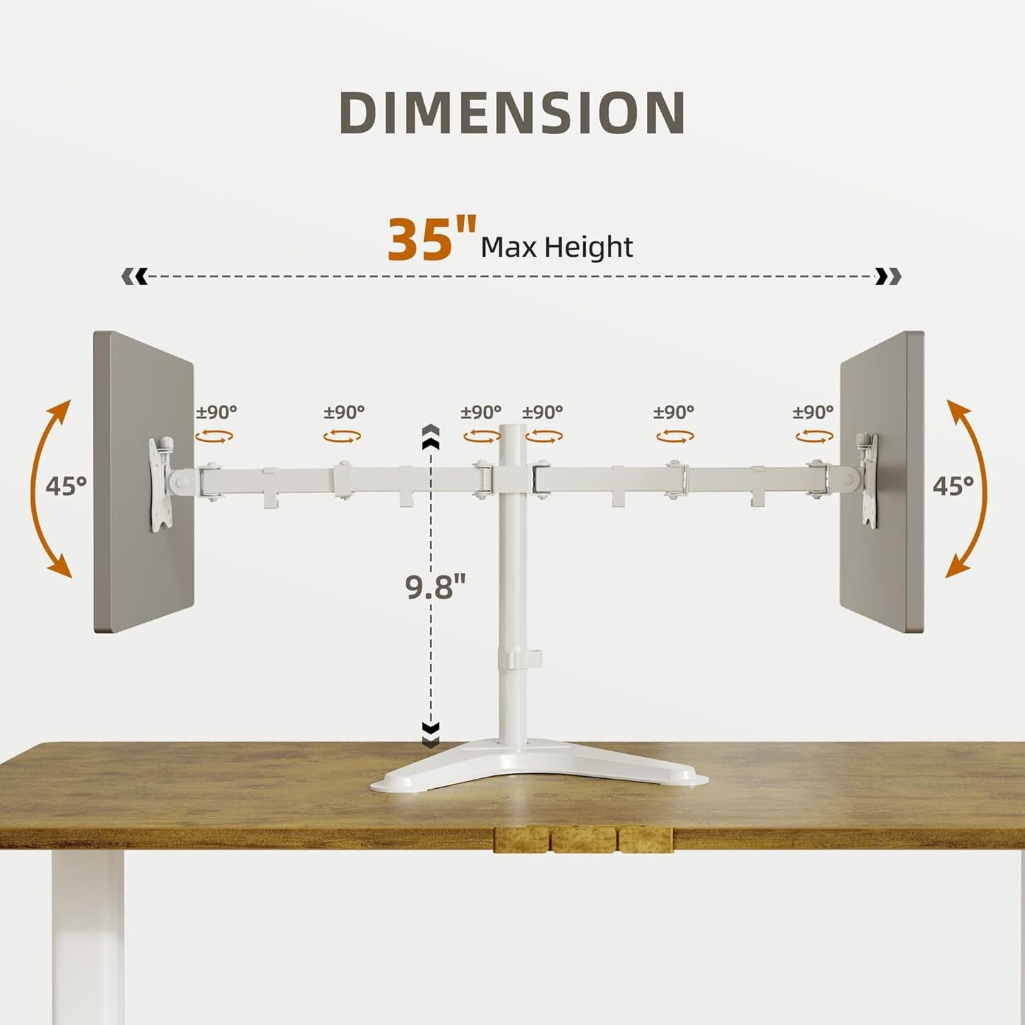 Claiks Dual Monitor Mount, Ergonomic Adjustable Monitor Arm for Max 32 inch Screens, Adjustable Computer Monitor Stand up to 40 lbs, VESA Mounting Holes 75&100mm, White