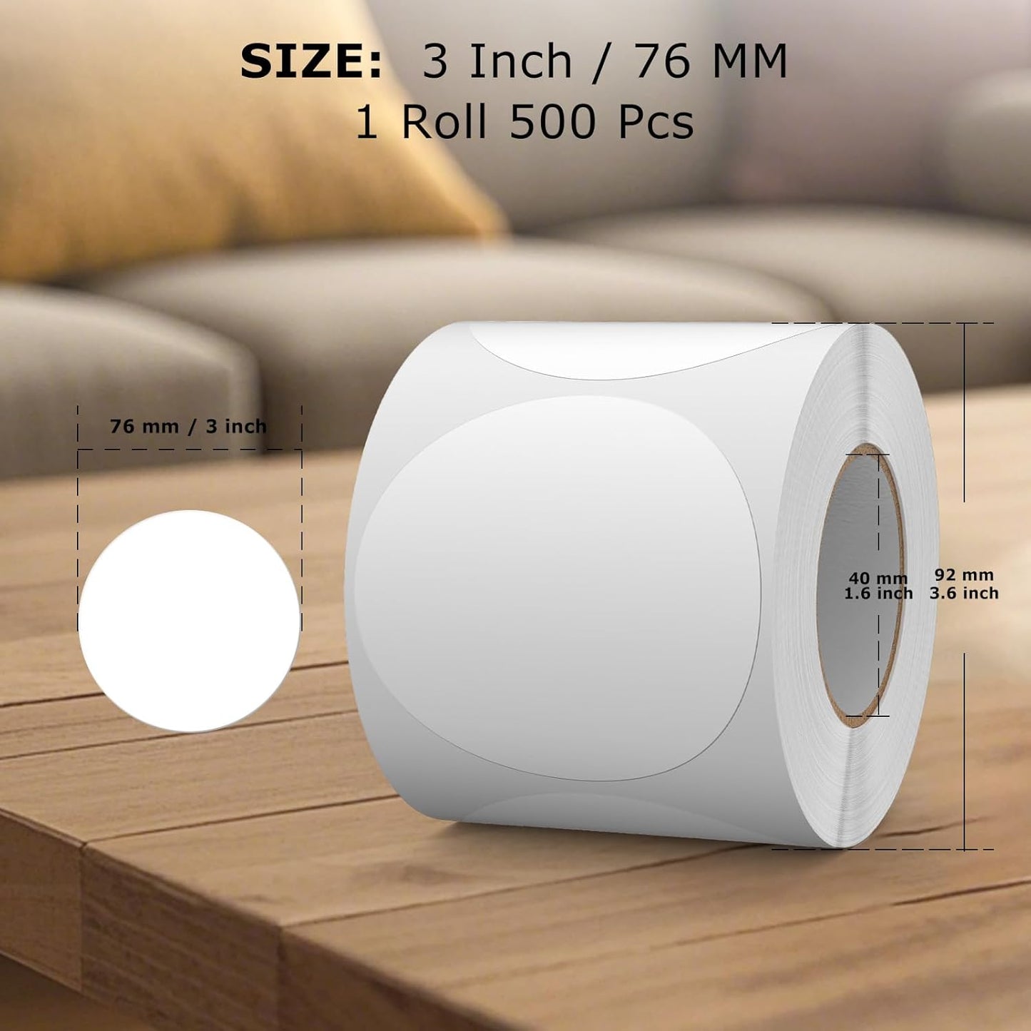 500 PCS Color Coding Round Stickers 3 Inch Vinyl White Dot Sticker Removable Writable Circle Floor Labels for Inventory Garage Sale Price Tags