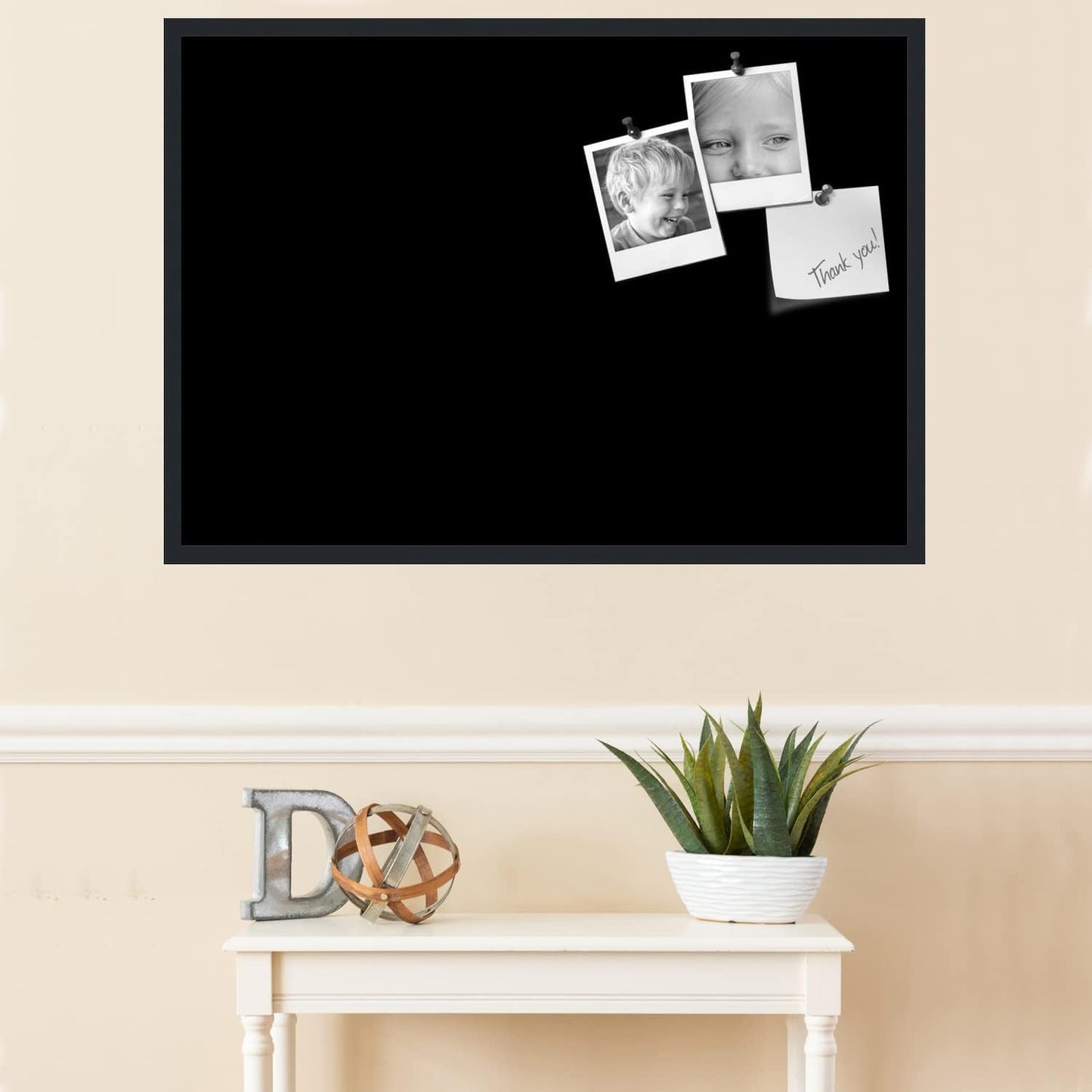 PinPix 40x28 Inch Cork Bulletin Board. This Decorative Framed Pin Board Comes with Solid Black Design and a Satin Black Frame. Ideal for Home Office Decor or Message Board (PinPix-622)