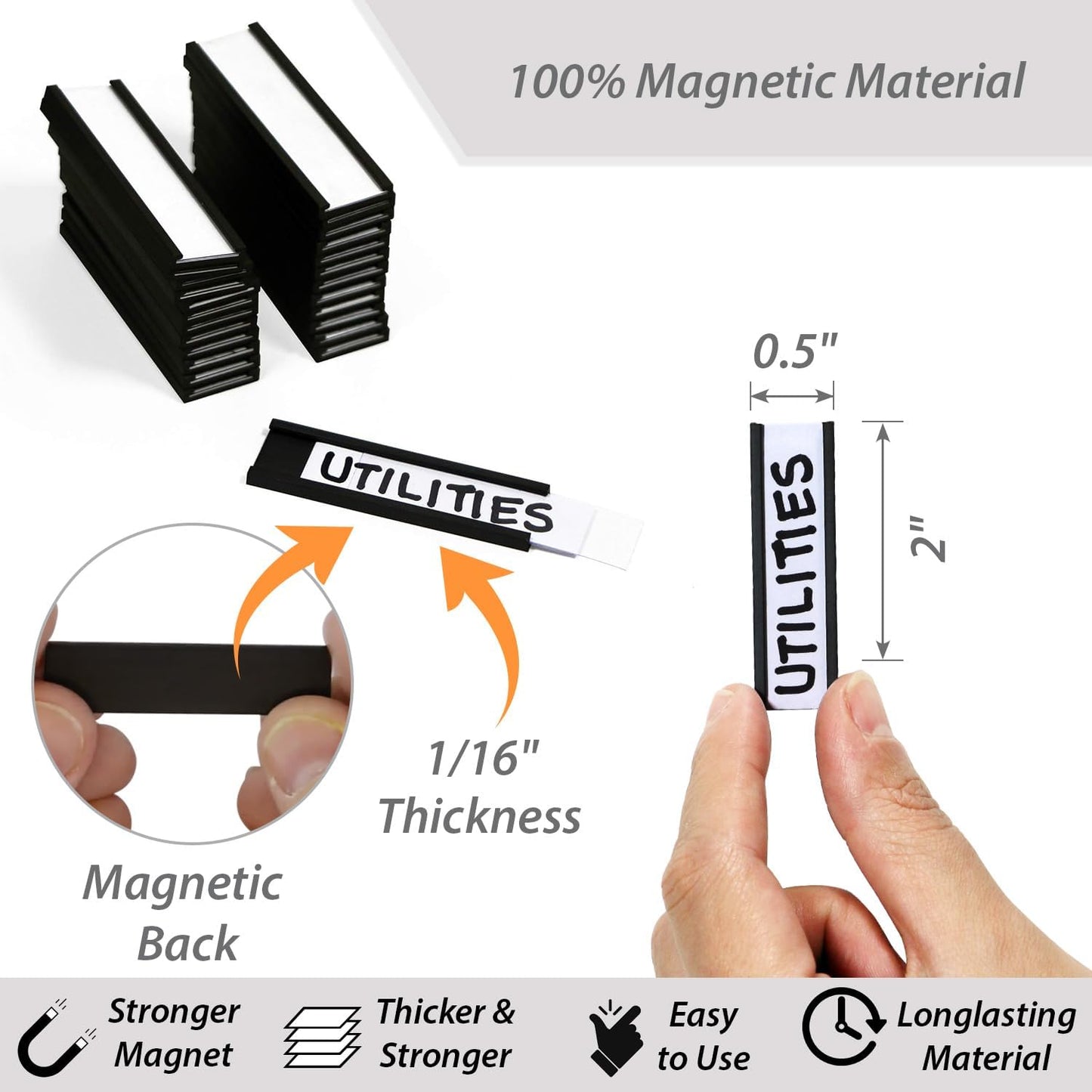 SmartSign Pack of 25 Magnetic 'C' Channel Label Holders | 0.5" x 2"