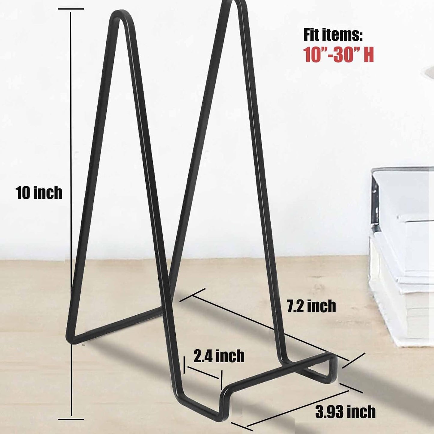 Decolore 4 Pack 10 Inch Large Display Stands Square Plate Holder Display Stand Black Frame Stand Tabletop Easel Stand for Picture, Decorative Plate, Photo Easel and Artistic Work