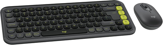 Logitech POP ICON Combo, Bluetooth Keyboard and Mouse Combo, Comfortable Typing, programmable Keys and Buttons, Quiet clicks, Easy-Switch up to 3 Devices - Graphite and Lime