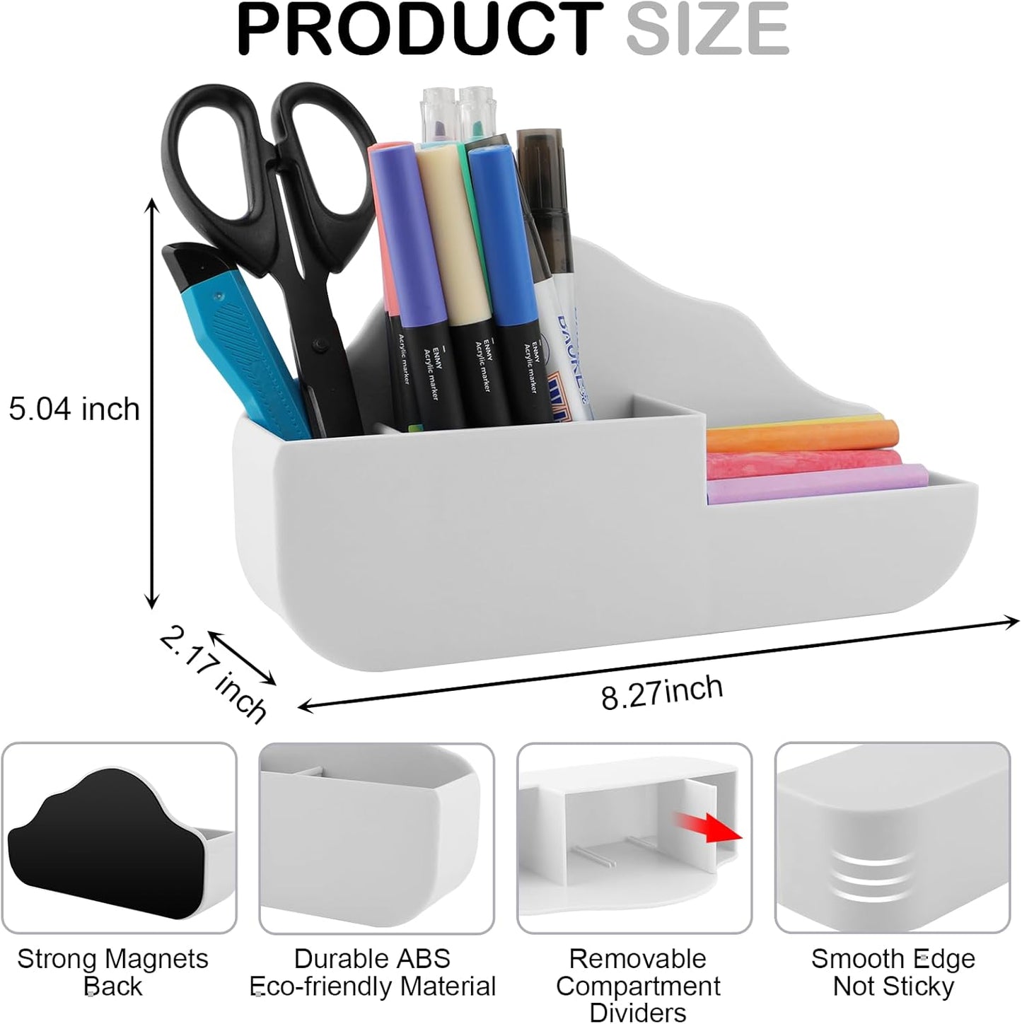 Cloud Style 3 Compartment Magnetic Dry Erase Marker Holder, Pen Pencil Organizer for Refrigerator, Whiteboard, Locker Accessories