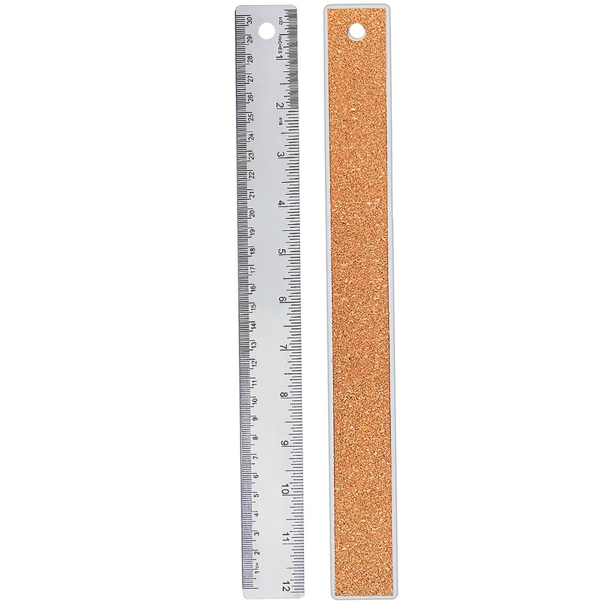 12 Inch Metal Ruler Stainless Steel Metal Ruler with Cork Backing, Non-Slip Rulers with Inch and Centimeters, Straight Edge Cork Base Rulers for Student School Office Drafting Tools