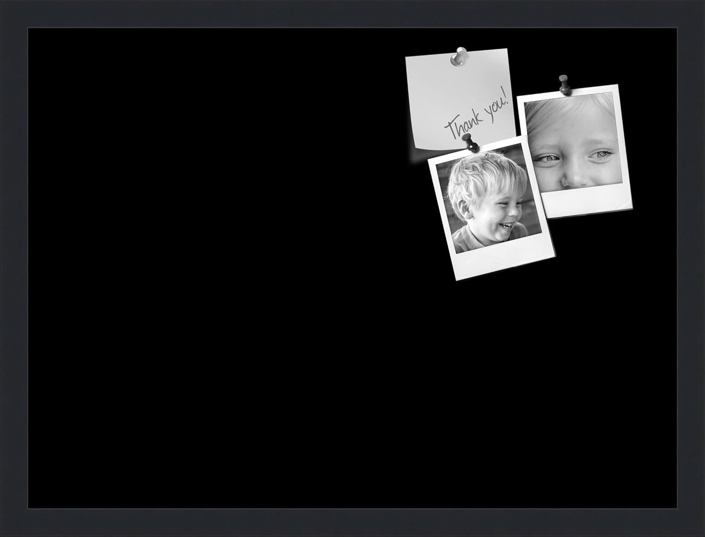 PinPix 23x17 Inch Cork Bulletin Board. This Decorative Framed Pin Board Comes with Solid Black Design and a Satin Black Frame. Ideal for Home Office Decor or Message Board (PinPix-622)