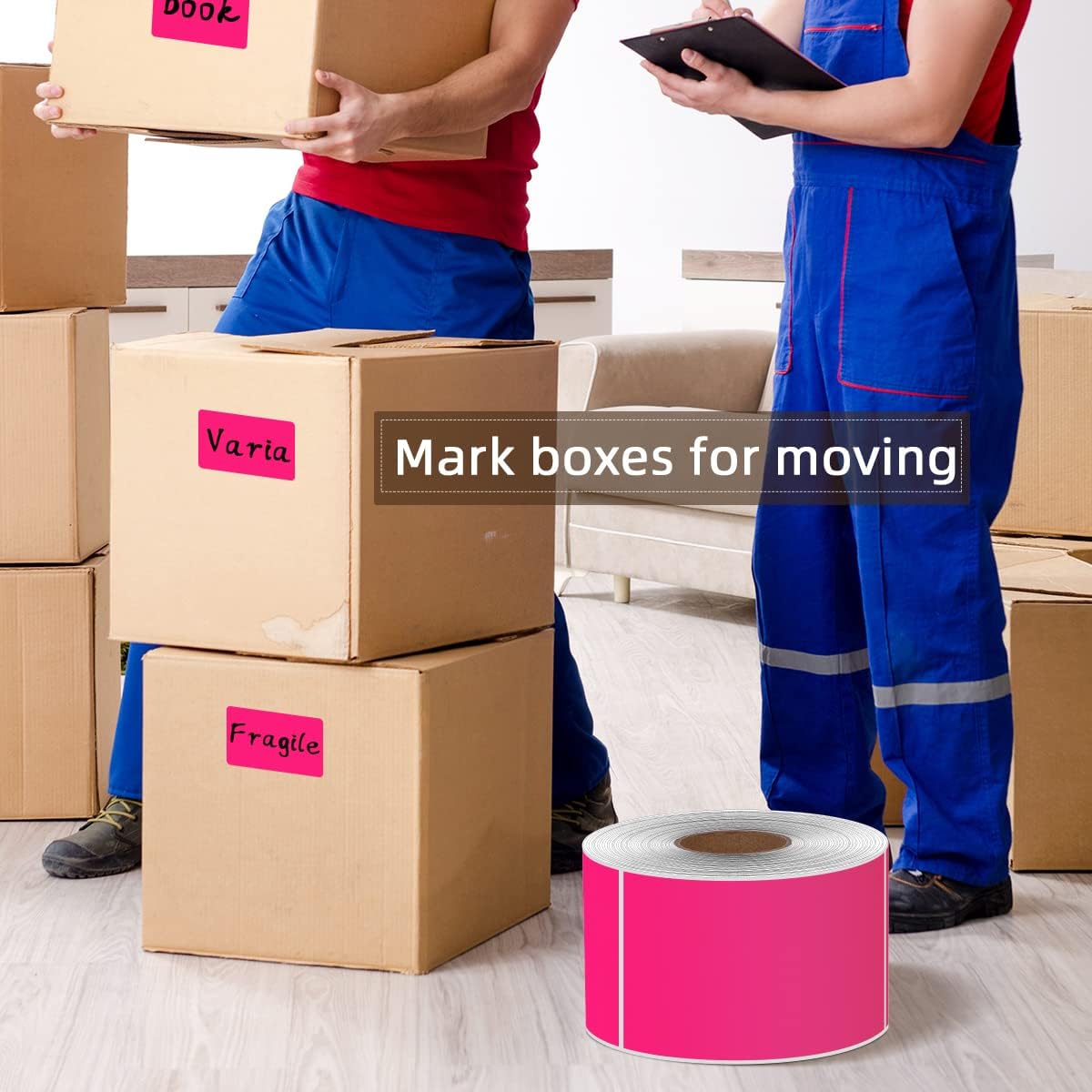 PARLAIM 5" x 3" Rectangle Color Coding Labels,500 per Inventory Labels Color Code Stickers Dispenser Box,Sticker Labels for Inventory &Family School Storage Bins Label (Fluorescent Pink)