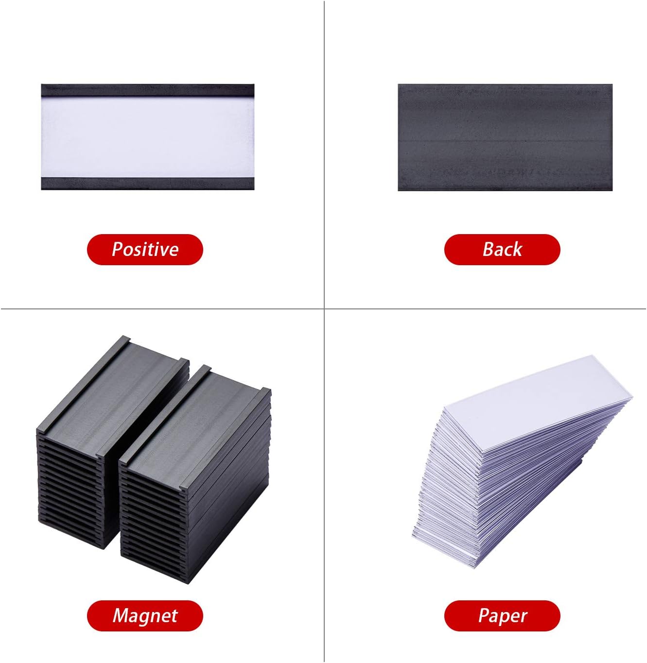 Eeoyu Magnetic Label Holders with Magnets Magnetic Data Card Holders with Clear Plastic Protectors for Metal Shelf, Whiteboard, Set of 50 (1 x 2 Inch)