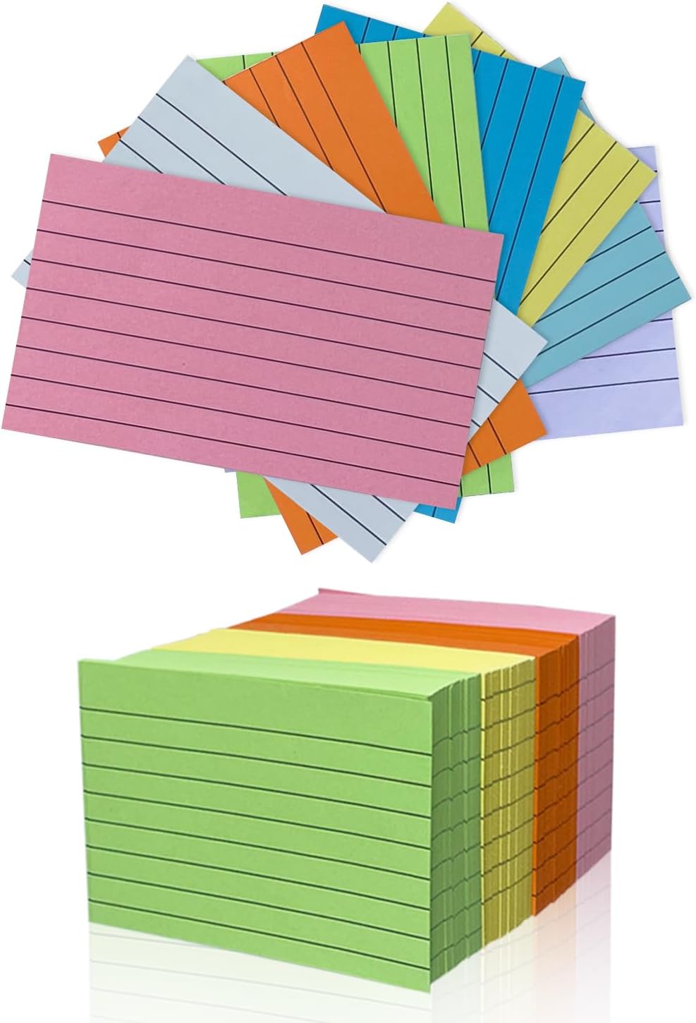 TFLFL Index Paper Cards 3x5 Inch, 1200PCS Flash Cards, Thin Note Cards Paper 8 Colors Ruled Index Cards, Assorted Lined Colored Flashcards, Study Card Memo Scratch Pad for Home Office School