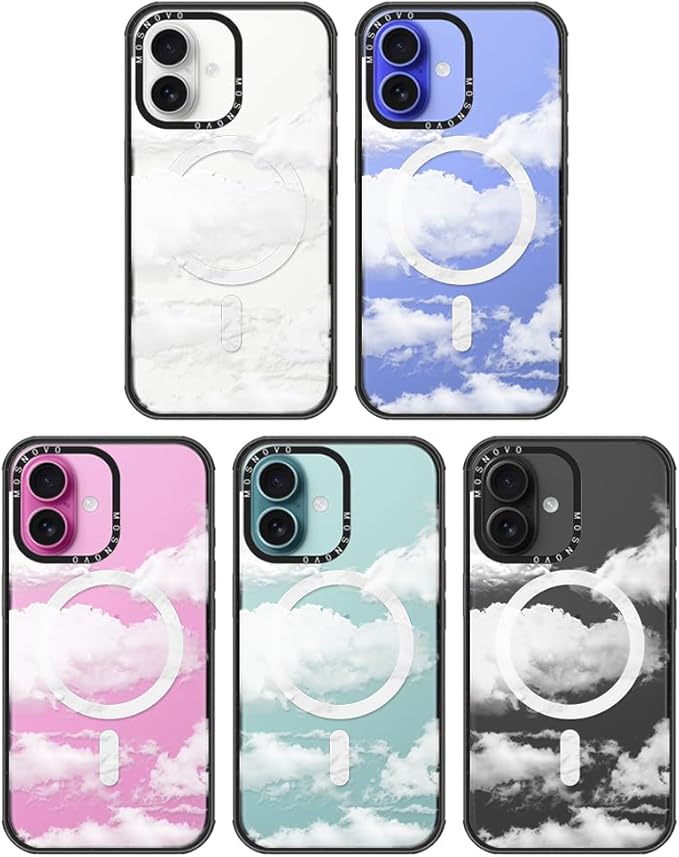 MOSNOVO Magnetic Case for iPhone 16, 10ft Military-Grade Protection, Compatible with Magsafe, Shockproof Phone Case for iPhone 16 - Cloud - Clear Black