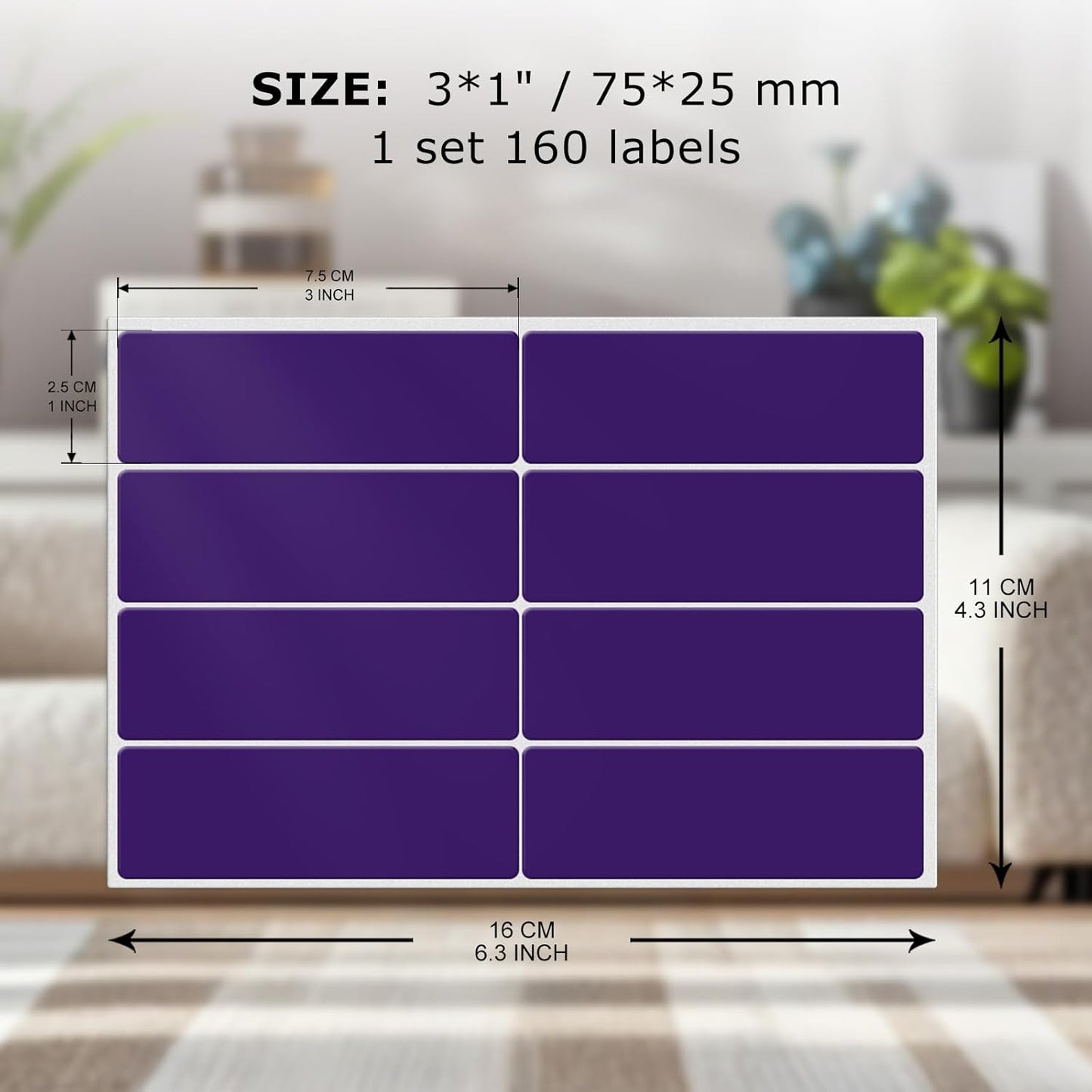 Colored Stickers 3×1 Inch Vinyl File Folder Sticker Purple Rectangle Removable Waterproof Color Coding Moving Label for Boxes Office Inventory Labeling 160 PCS