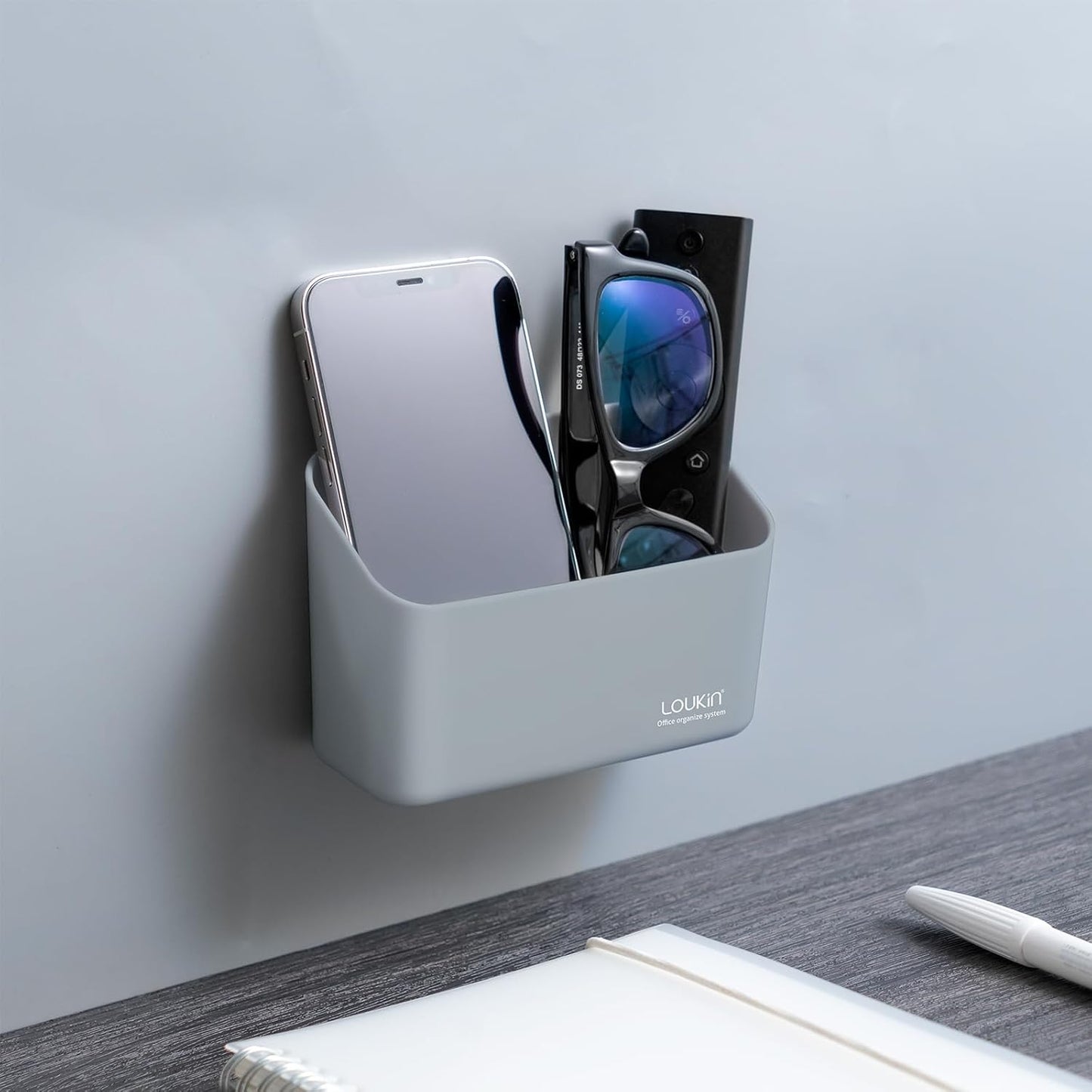 loukin Magnetic Marker & Remote Control Organizer, Dry Erase Marker Holder, Magnetic Storage for Whiteboard or Refrigerators (Gray)