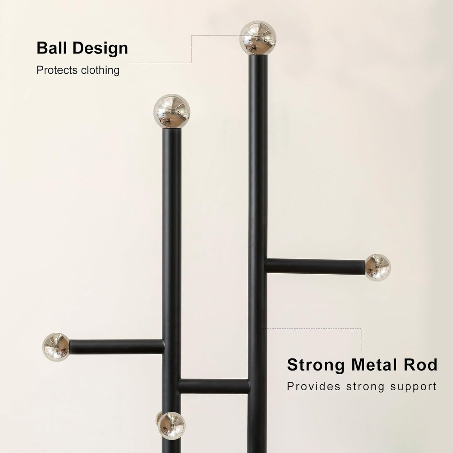 Coat Rack Freestanding with Marble Base Sturdy Coat Tree Heavy Duty Clothes Rack for Entryway Bedroom Living Room Hotel 14.96 x 10.24 x 68.9 Inches (Black)