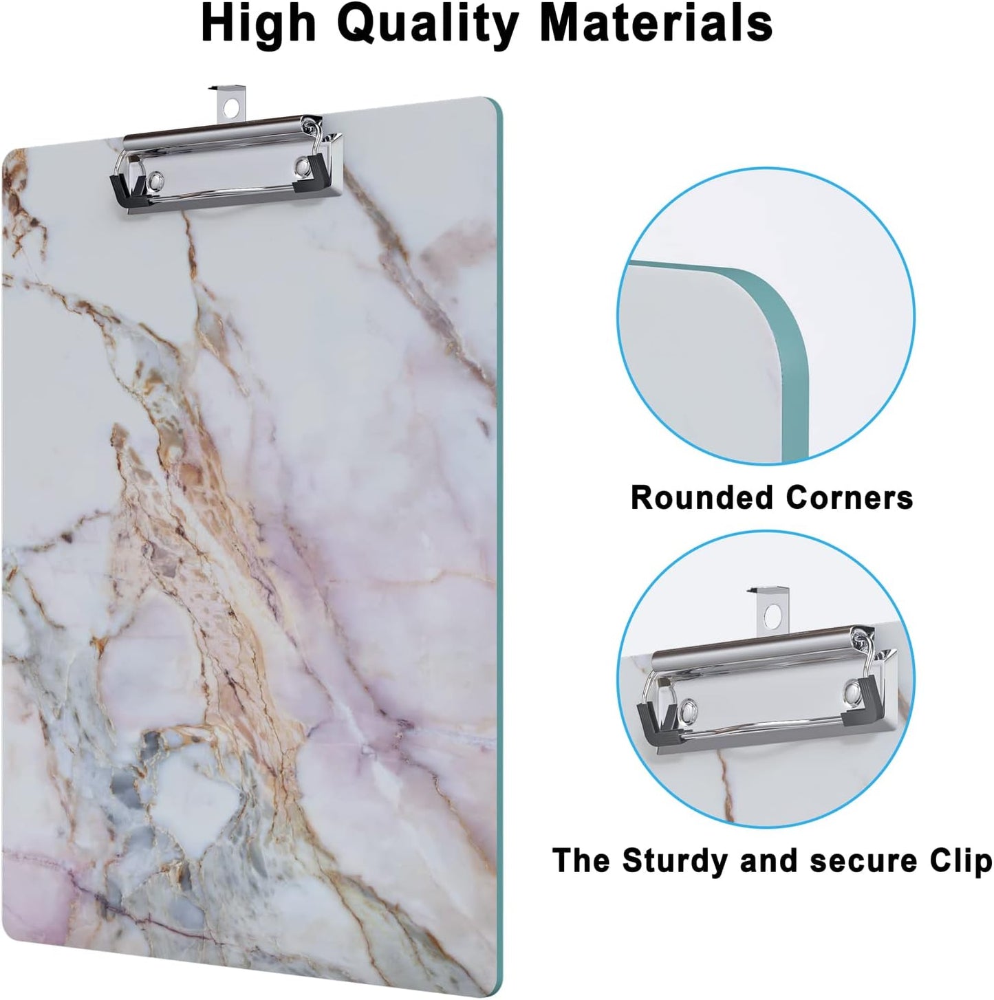 Cute Clipboard Wood Design Decorative A4 Letter Size Clipboards for Office, Standard Size 9" x 12.5" with Low Profile Metal Clip - Colorful Marble