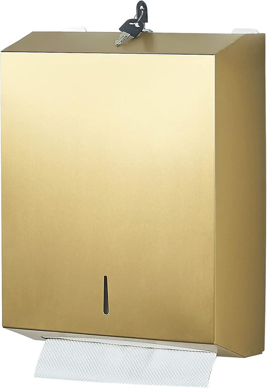 Paper Towel Dispenser Wall Mount Commercial c-fold/Multi-fold/Tri-fold, Touchless Hand Towel Dispenser with Lock(Gold)
