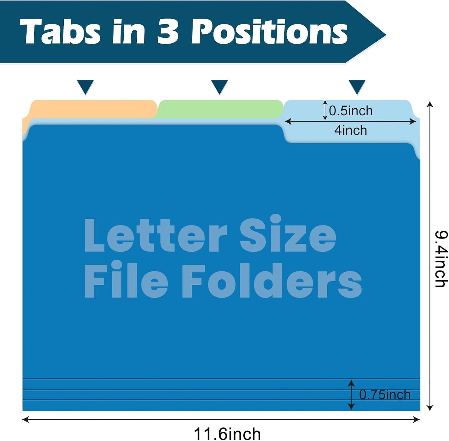 Two-Tone Color File Folders, 15 Pack Letter Size Folders with 5 Assorted Colors, 1/3-Cut Tabs, School Office Supplies