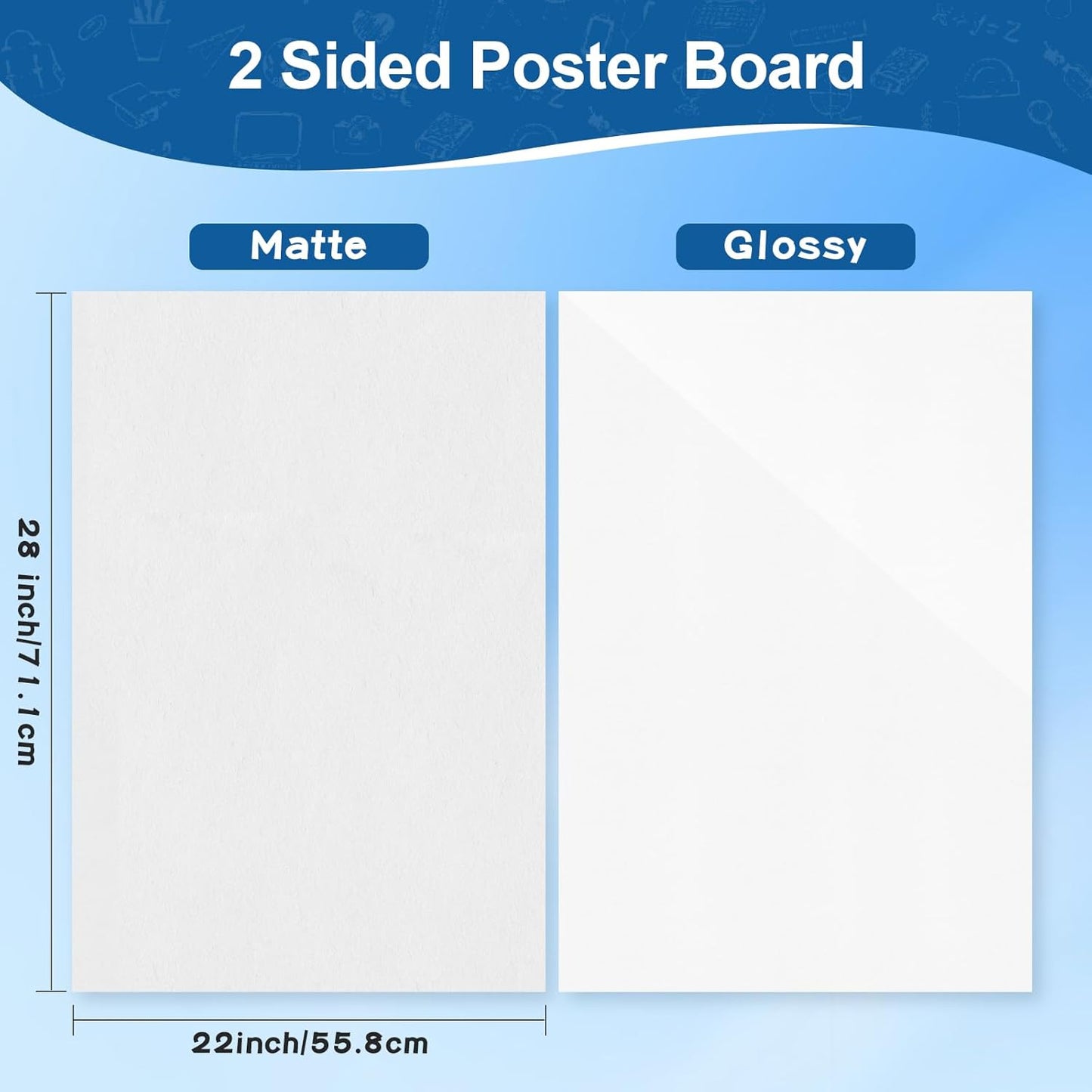 VinTS 22x28 White Poster Board, 100PCS Poster Paper,2 Side Glossy & Matte Thickness Poster Board Bulk for School Arts,Vision, Science Fair(Pack of 100)
