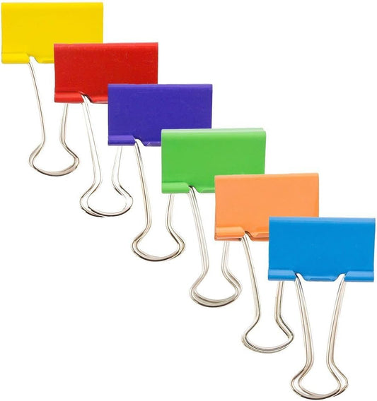 JAM PAPER Colorful Binder Clips - Large - 1 1/2 Inch (41 mm) - Assorted Binderclips - 6 Packs of 12