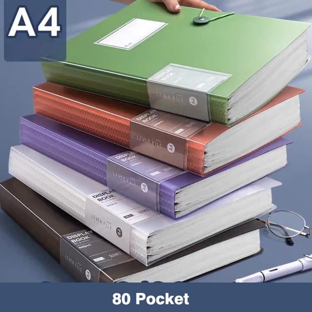 A4 80 Pockets 160/Sides Display Book Paper Document Holder, Business Presentation Book Presentation Folder (80 Pockets Transparent Green)
