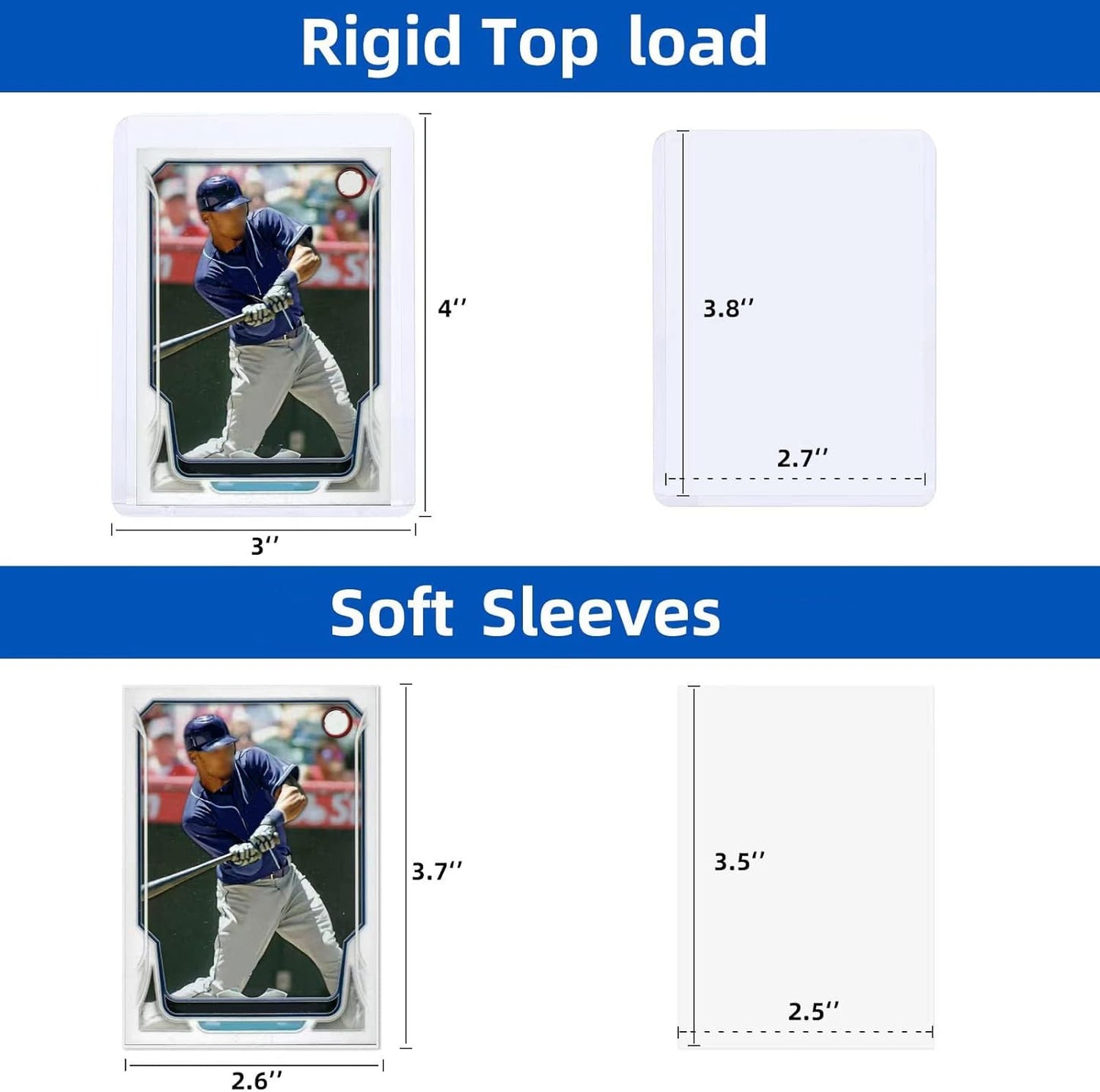 2000 Card Sleeves Top Loaders for Cards, Arjiekwei 3"X4" Baseball Card Protectors Hard Plastic, Premium Toploader Card Holder for Trading Sport Football Game Card(1000 Top Loaders + 1000 Card Sleeves)