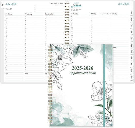 2025-2026 Appointment Book & Planner - 8.5" x 11" Daily Hourly Planner 2025 from July 2025 - June 2026, Weekly Appointment Book with 30-Minute Interval, Teal Flowers