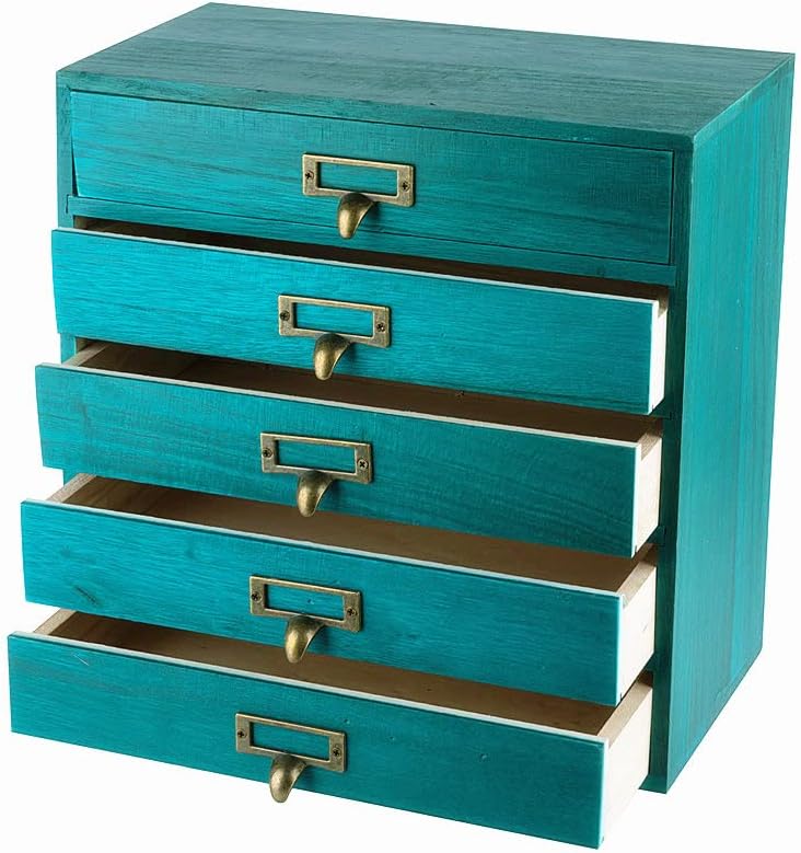 Small Wooden Drawers Rustic Desk Organizers and Accessories Wooden Storage Box with Drawers Desktop Storage Library Card Catalog Cabinet School Supply Storage Apothecary Cabinet(S-BLUE)