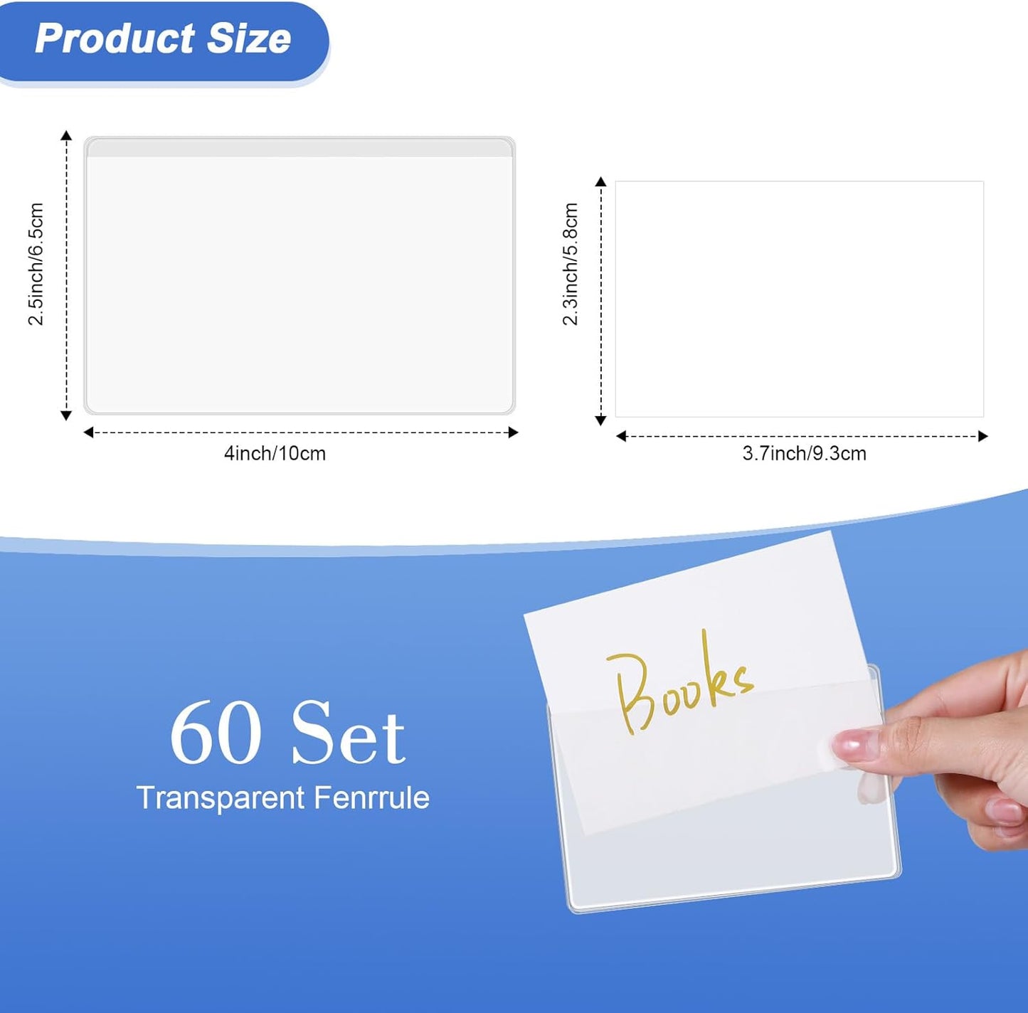 Outus 60 Sets Self Adhesive Index Card Pockets with Blank Cards 4 x 2.5 Clear Adhesive Pockets Label Holders Bin Labels for Storage Bins Organizing Box Drawer
