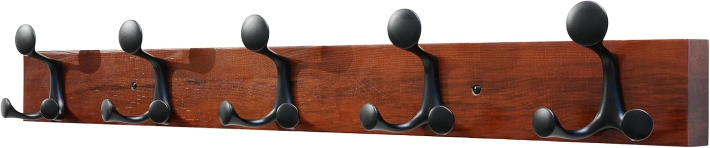 SKOLOO 30-Inch Cherry Wood Coat Rack Wall Mount with 5 Triple Hooks - Ideal for Family Entrances, Classrooms, and Pet Supplies Storage - Perfect Coat Hooks for Wall