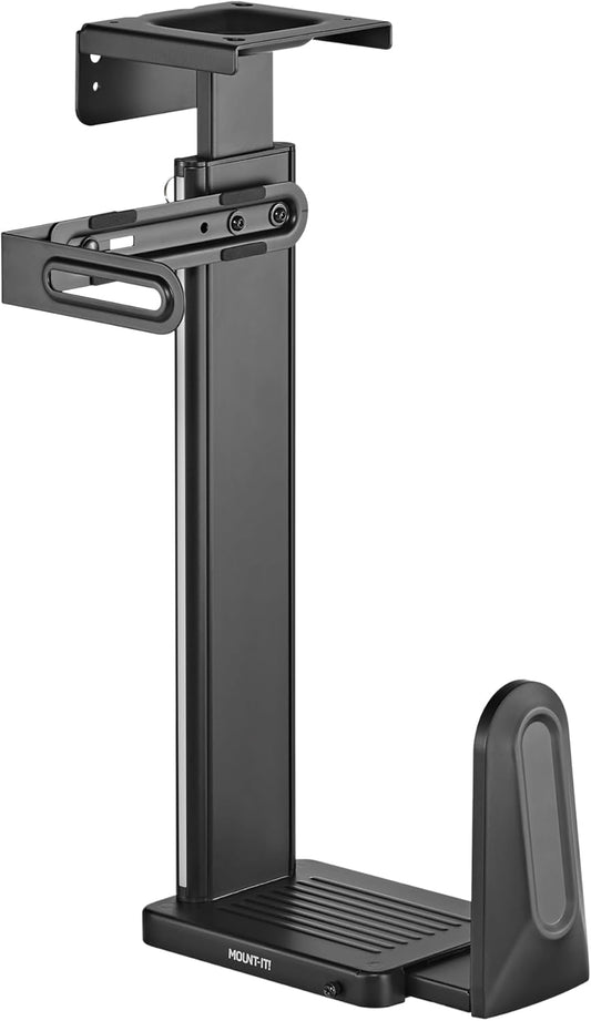 Mount-It! CPU Under Desk Mount Bracket, Height Adjustable Heavy Duty Computer Tower Wall Mount, 44 lbs Weight Capacity, Adjustable Width Computer Case Holder Installation Under Desk or On Wall, Black