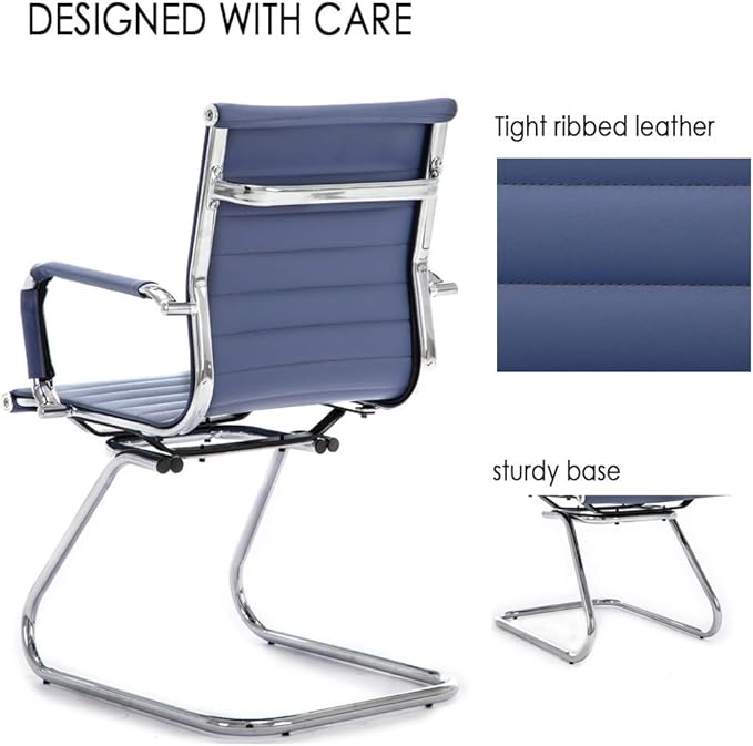 Reception Chairs Leather Conference Guest Chair Heavy Duty Back Support Office Chair, Set of 2 (Navy)
