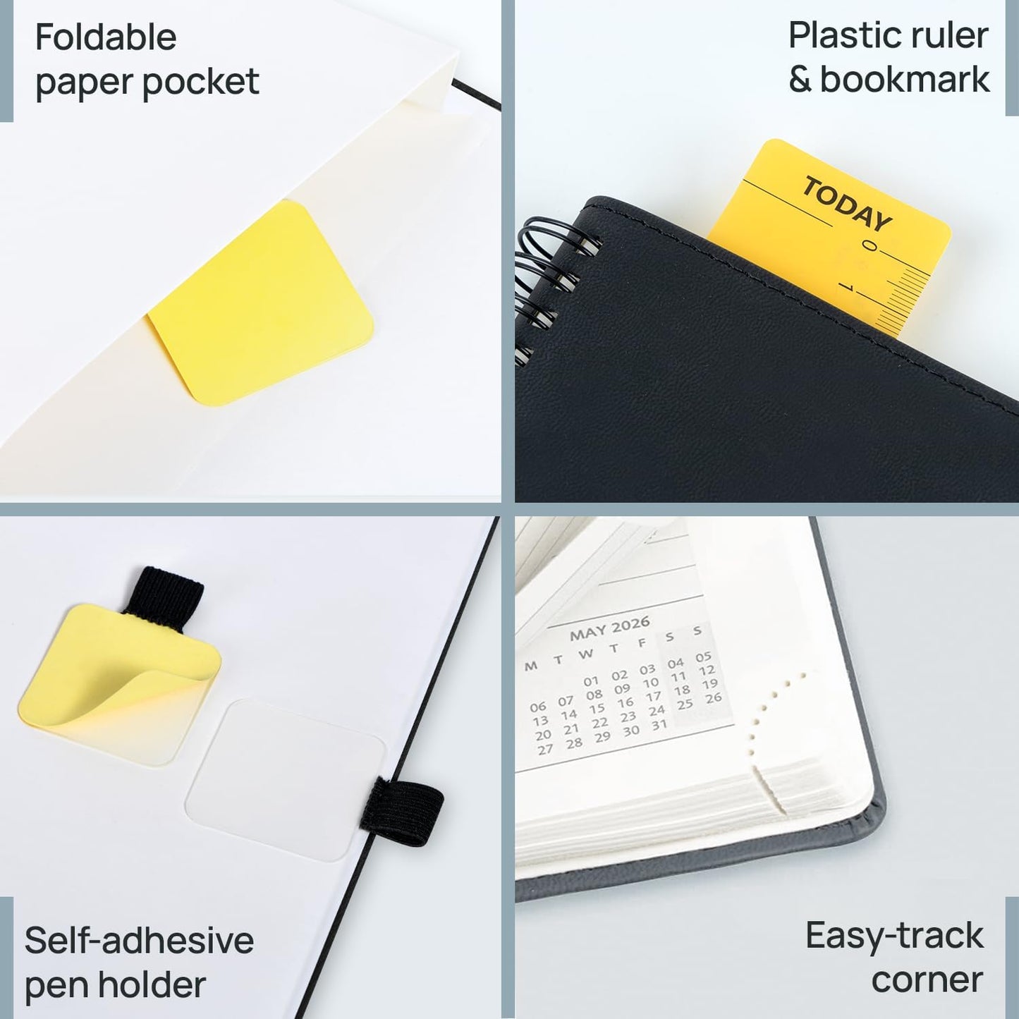 POPRUN Pocket 2026 Planner (Small Size- 4'' x 6.25'') Weekly and Monthly for Purse - Calendar 2026 (Jan. 2026 - Dec.2026) with Soft Cover, Plastic Ruler - Green