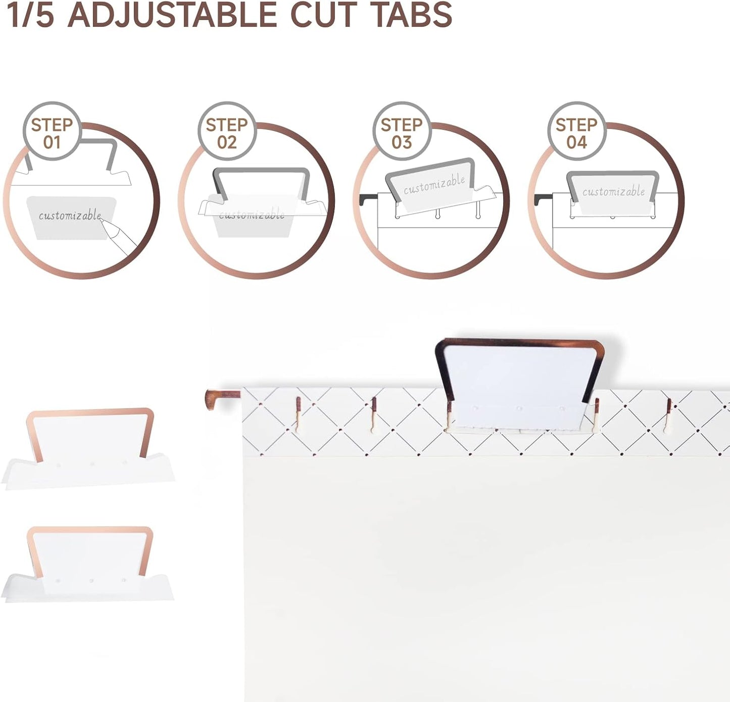 Y YOMA 6 Pack Rose Gold Hanging File Folders Letter Size Decorative File Folder Cute Pretty Hanging Folder Organizer for Filing Cabinet Office Home with 1/5-Cut Adjustable Tabs, 3 Gold Foil Design