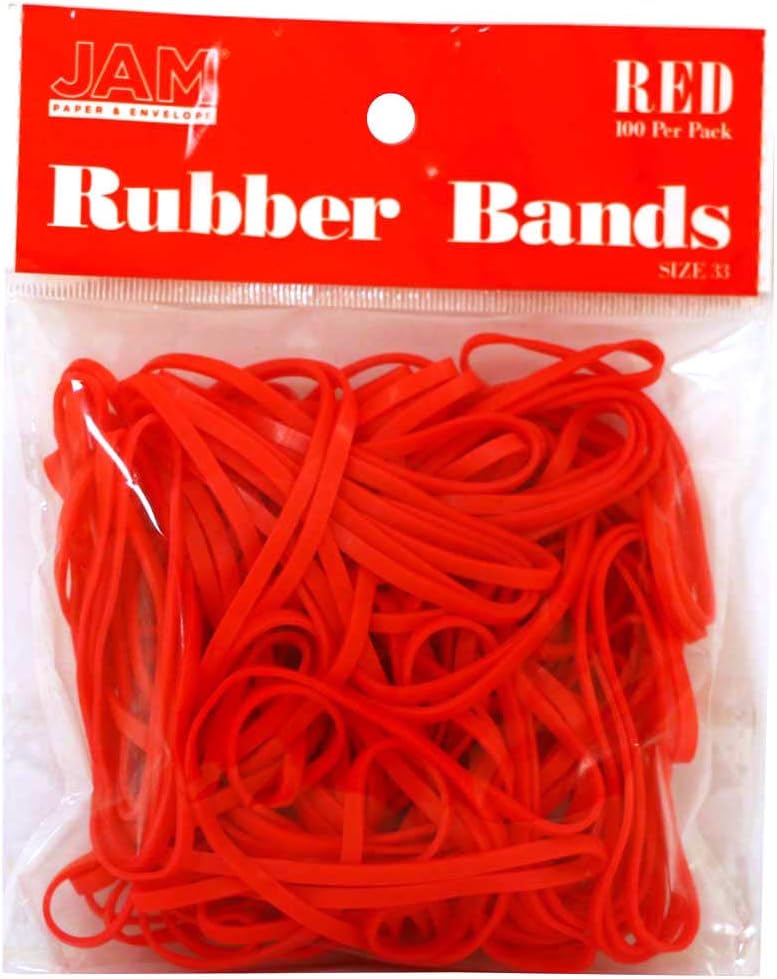 JAM PAPER Colorful Rubber Bands - Size 33 - Red Rubberbands - 100/Pack