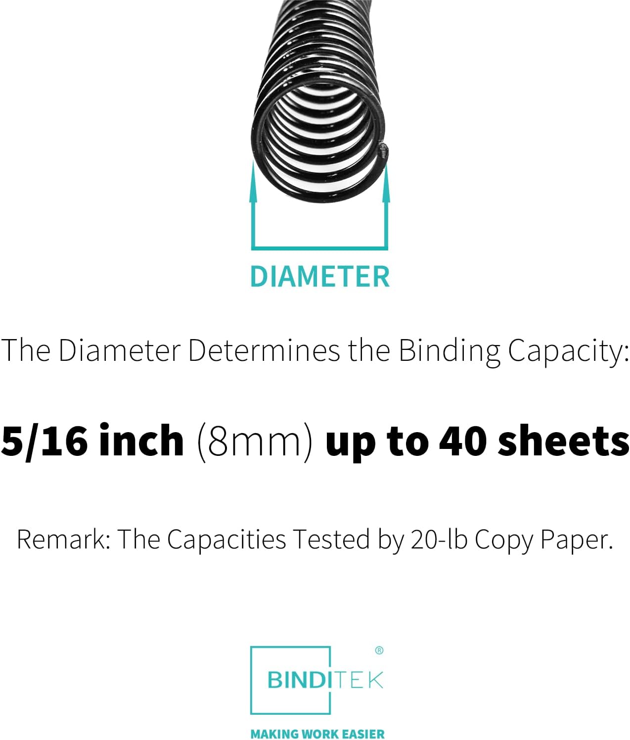 Binditek 200 Pack Plastic Spiral Binding Coils, 8mm(5/16"), 40 Sheet Capacity, 4:1 Pitch, Black, 48Loops, for Letter Size, for Students and Coworkers