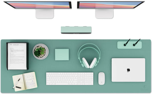 K KNODEL Large Office Leather Desk Mat, Mouse and Keyboard Pad, Computer and Laptop Mat, Desktop Protector and Cover, Writing Pad and Blotter (47.2"x17", Green)