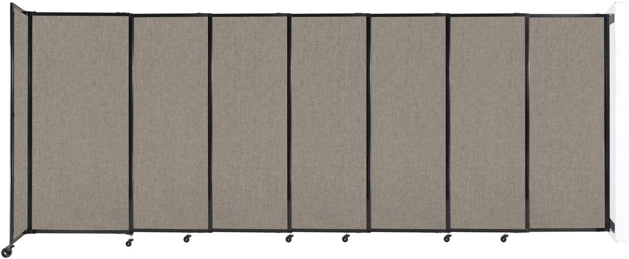 Wall-Mounted Sliding StraightWall Room Divider | Adjustable Widths | Locking Wheels | Room Separator | Up to 15'6" Wide x 6' Tall Warm Pebble Fabric Panels