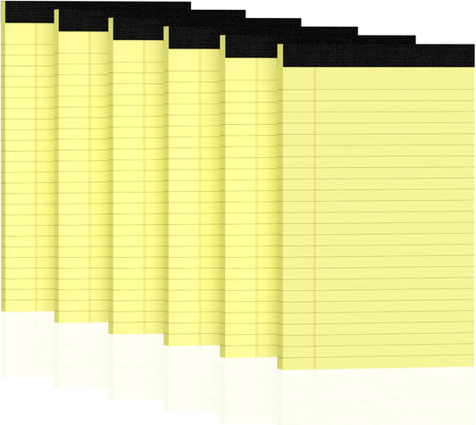 6pcs Small Note Pads, Yellow Notepads 5x8 College Ruled Notebook, Writing Pads 5 x 8, Legal Pads, Memo Pad Paper Perforate Narrow Ruled Notebooks for Work, School, Office,30 Sheets/Pack
