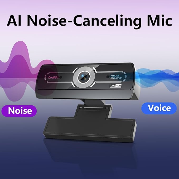 2K Webcam for PC - 2K Ultra HD Computer Camera with PDAF Autofocus, AI Noise-Canceling Mic, USB Plug & Play, 92° FOV & Auto Lighting Correction for Laptop & Desktop (Social Streaming Video Call)