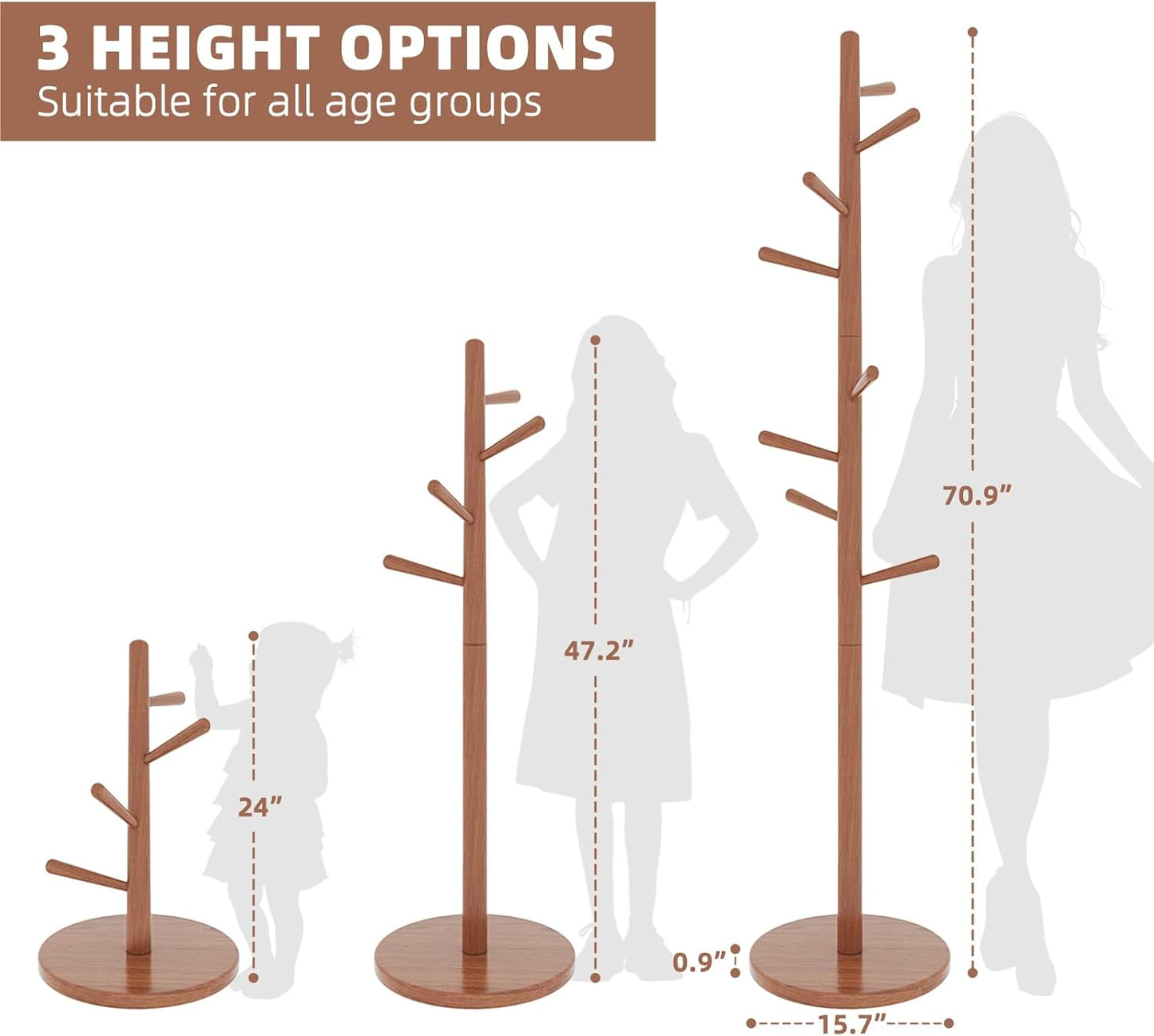 Uniclinens Coat Rack Freestanding Solid Wood Coat Tree Standing with 8 Hooks, Coat Rack Stand Creative Tree Branch-Look (Teak)