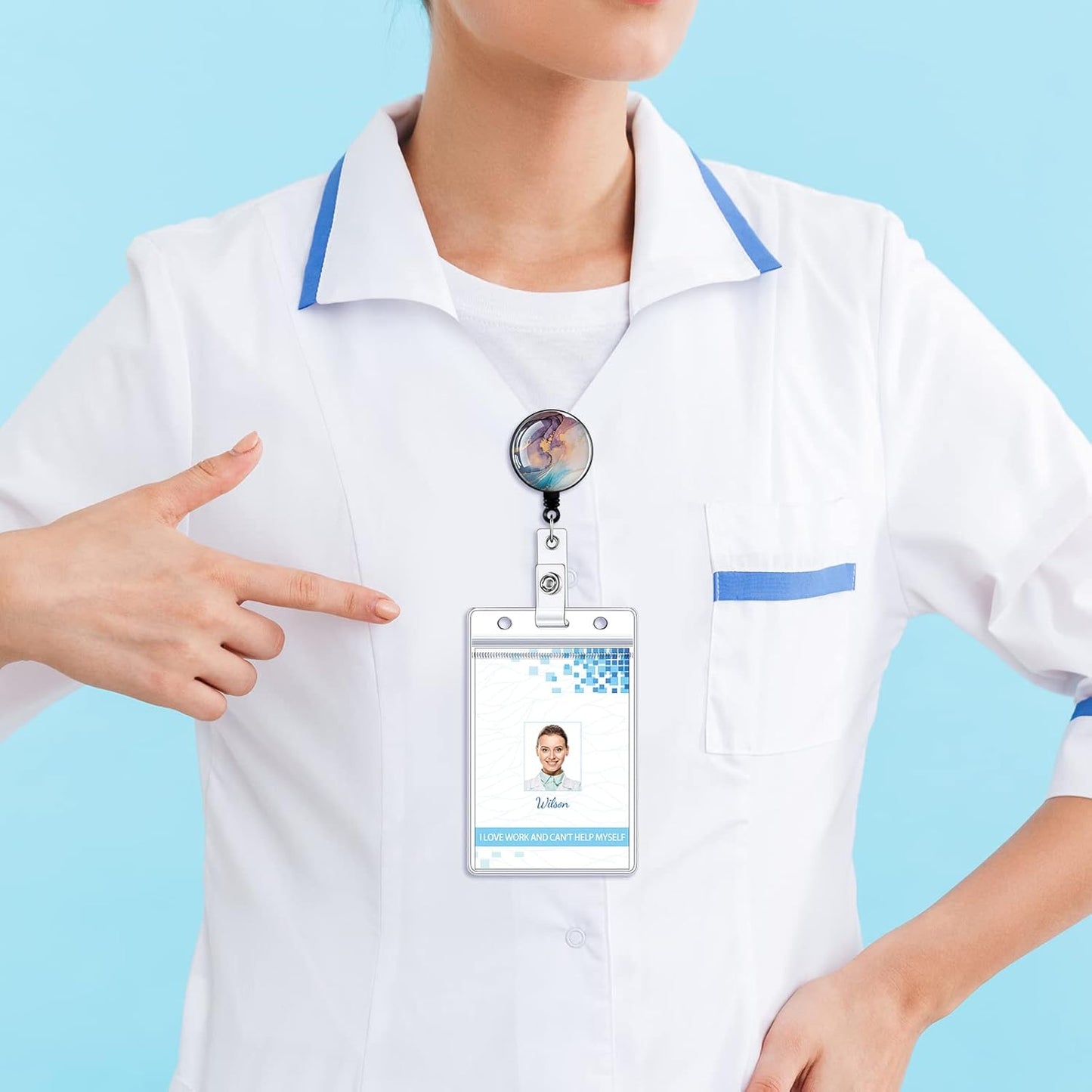 Fainne 15 Pieces Funny Badge Holders for Nurses Retractable Decorative Badge Reels with Alligator Clip for Nurse Week Gift Doctors Teachers(Marble Style)