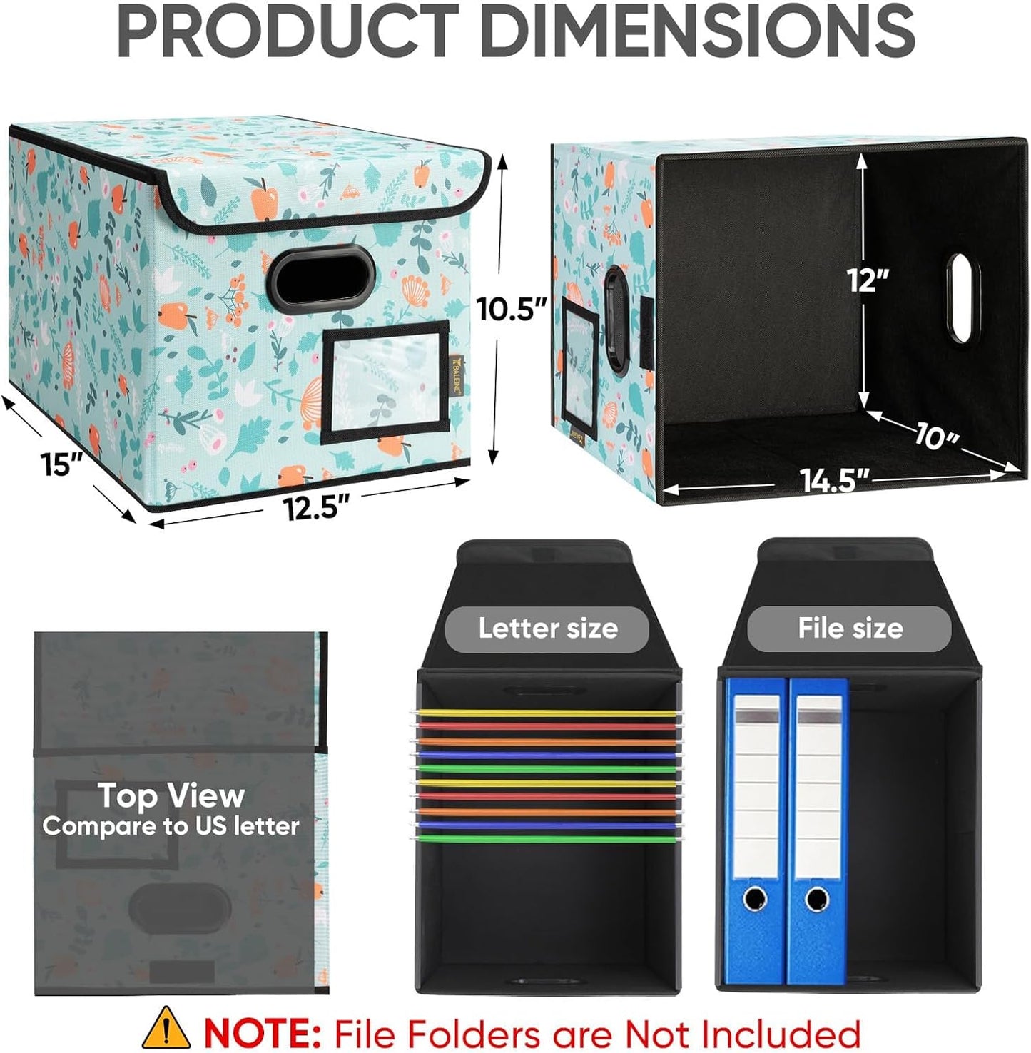 BALEINE File Organizer Box with Lid, Collapsible File Folder Organizer with Plastic Slide, Hanging File Folder Box for Office Document Storage (2 Pack, Spring Stroll)