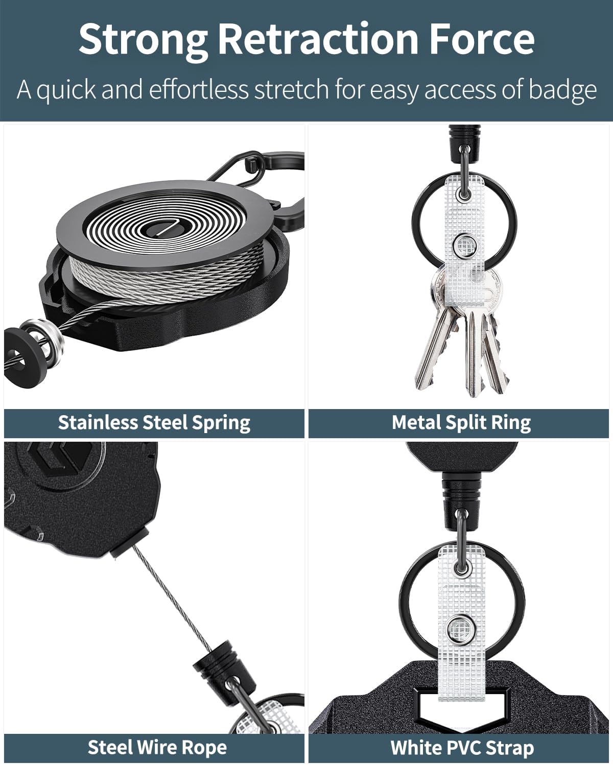 Uniclife 2 Pack Heavy Duty Badge Holder Vertical Hard Plastic Case with Retractable Keychain Badge Reel for up to 8 oz Hard Card Protector with Clear Window Tactical ID Holder