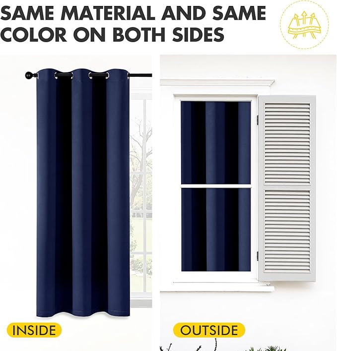 MIULEE Navy Blue Blackout Curtains - Bedroom Window Treatment Curtains Thermal Insulated Room Darkening Drapes for Living Room Kitchen Grommet Top Light Blocking Drapery, 40 x 45 Inches Long, 2 Panels